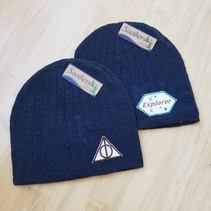 Navy Knit Beanie Hat with Embroidered Patch